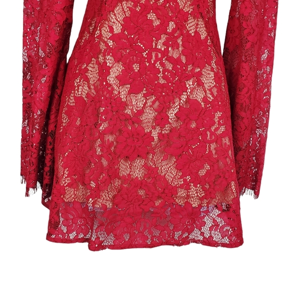 Majorelle Womens Benson Flare Sleeve Red Lace Mini Dress Size XS - Picture 3 of 9